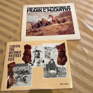 2 books paintings of Frank C. McCarthy & carving the historic western faces.